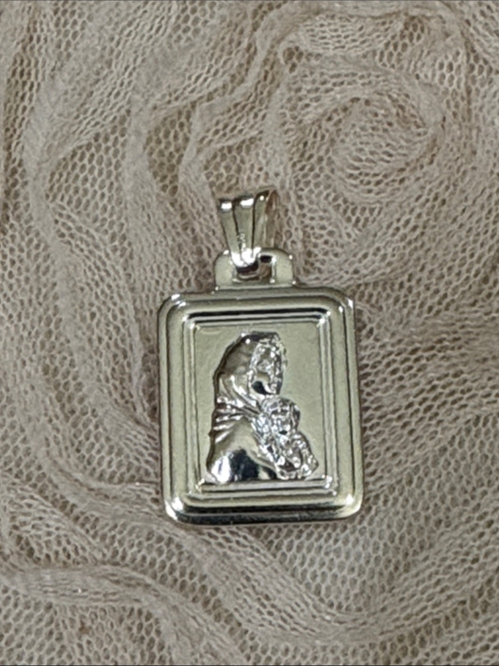 Sterling Silver Religious Madonna Pendant in Silver
